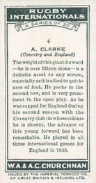 1935 Churchman’s Rugby Internationals #4 Ansell Clarke Back